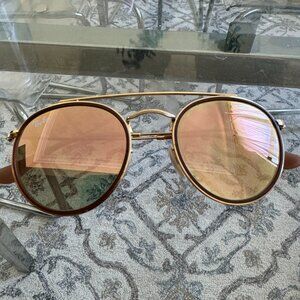 Ray Ban Round Double Bridge Sunglasses - Polished gold / Rose Gold / Bronze